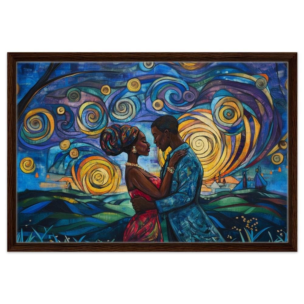 Romantic Couple Giclée Print | African American Art | Swirling Sky Love Wall Art | Black Love Decor