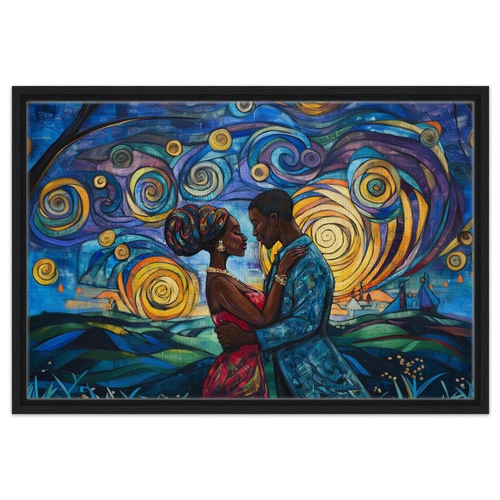 Romantic Couple Giclée Print | African American Art | Swirling Sky Love Wall Art | Black Love Decor