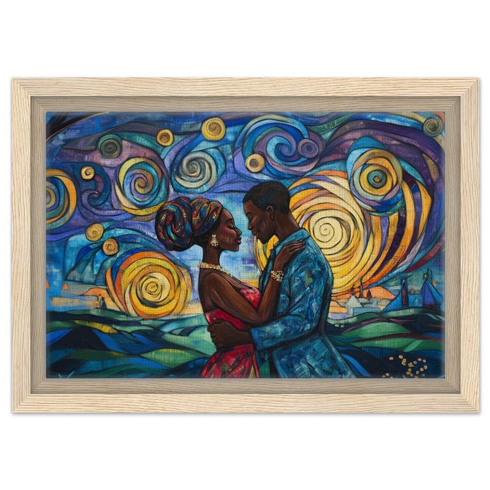 Romantic Couple Giclée Print | African American Art | Swirling Sky Love Wall Art | Black Love Decor