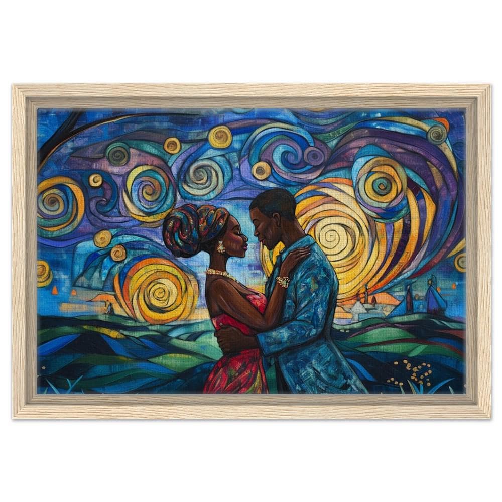 Romantic Couple Giclée Print | African American Art | Swirling Sky Love Wall Art | Black Love Decor