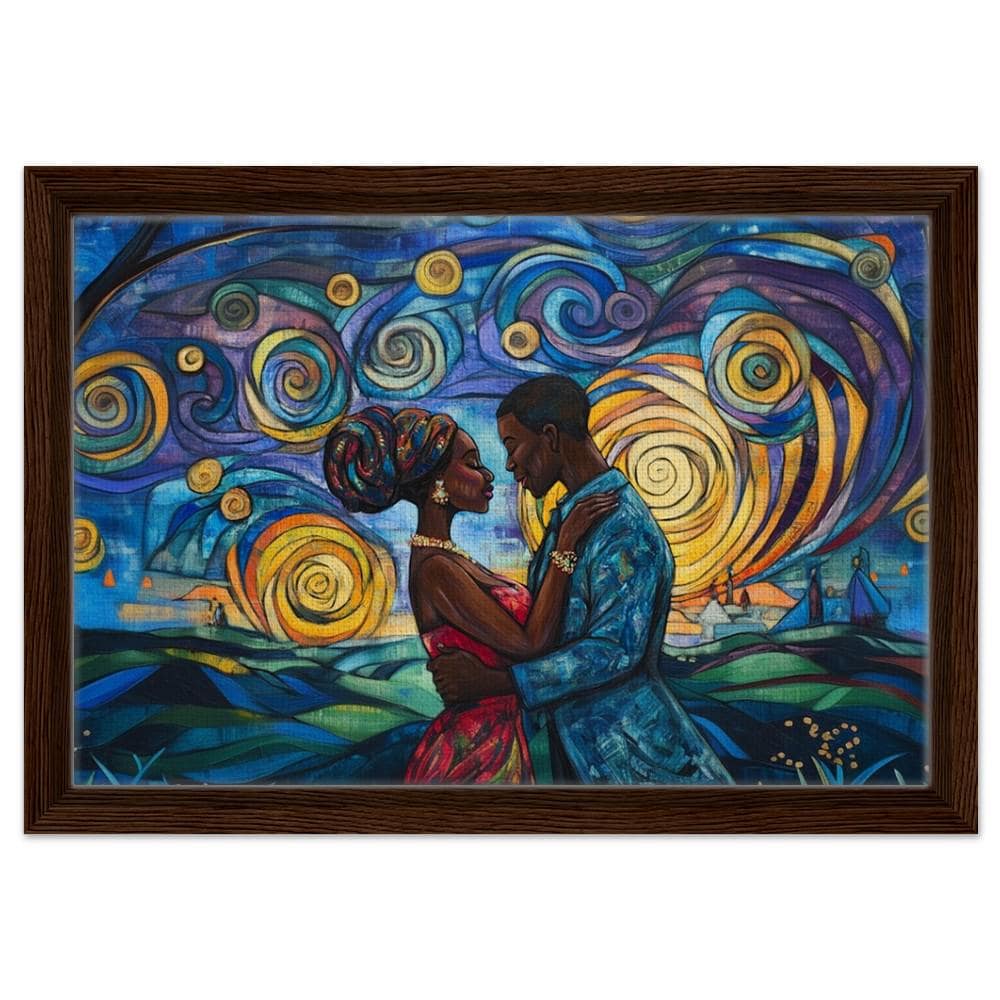 Romantic Couple Giclée Print | African American Art | Swirling Sky Love Wall Art | Black Love Decor