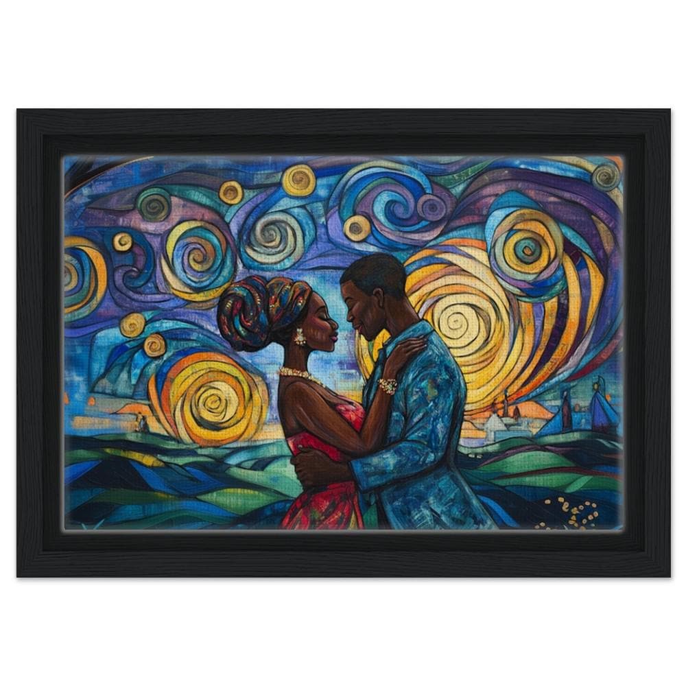 Romantic Couple Giclée Print | African American Art | Swirling Sky Love Wall Art | Black Love Decor