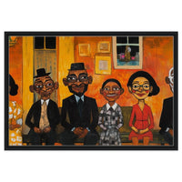 Whimsical Black family portrait canvas art showcasing love, unity, and joy in vibrant colors, perfect as African American wall art.