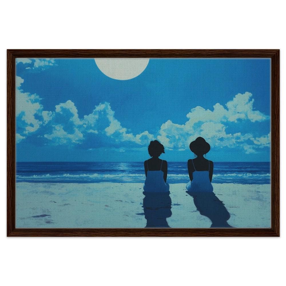 Two Women on the Beach Under Moonlight | African American Art | Serene Ocean Canvas Print | Black Home Decor | Calm Wall Art for Living Room