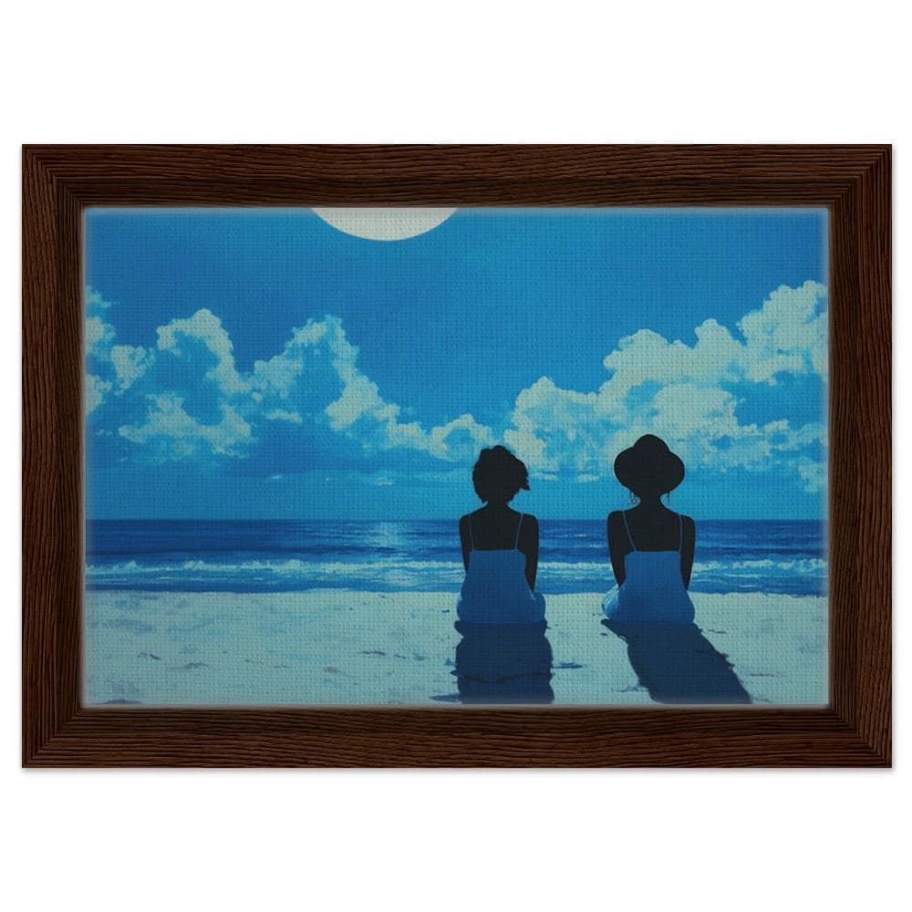 Two Women on the Beach Under Moonlight | African American Art | Serene Ocean Canvas Print | Black Home Decor | Calm Wall Art for Living Room