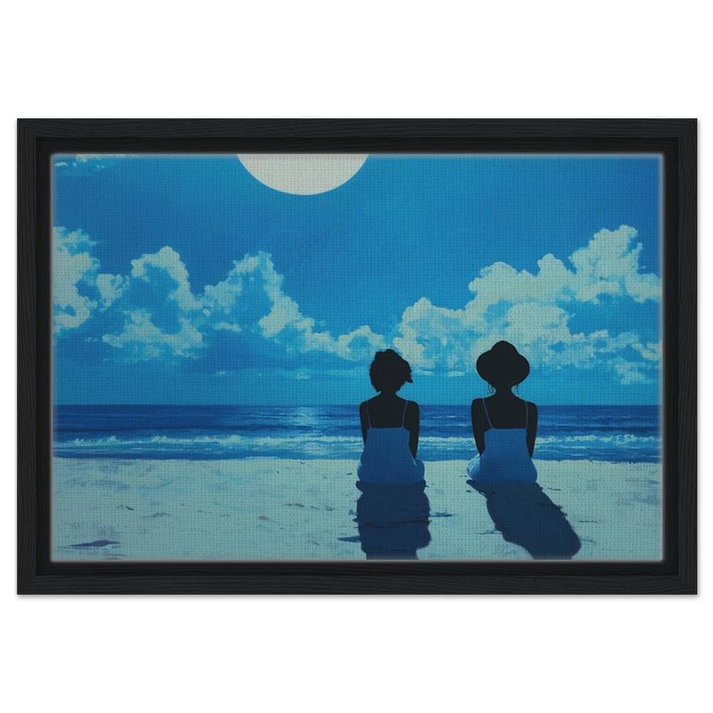 Two Women on the Beach Under Moonlight | African American Art | Serene Ocean Canvas Print | Black Home Decor | Calm Wall Art for Living Room