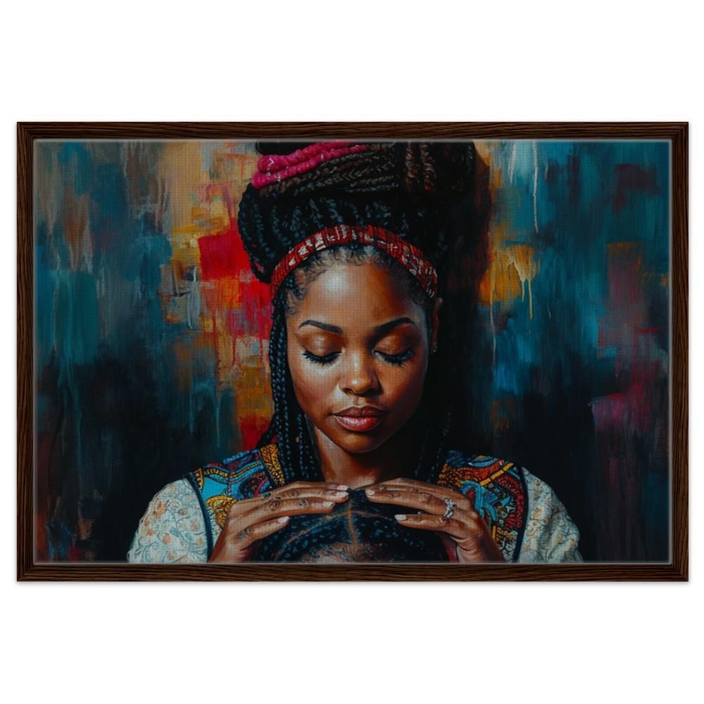 Braided Beauty | African American Art | Black Woman Canvas Print | Motherhood Wall Art | Vibrant Cultural Home Decor