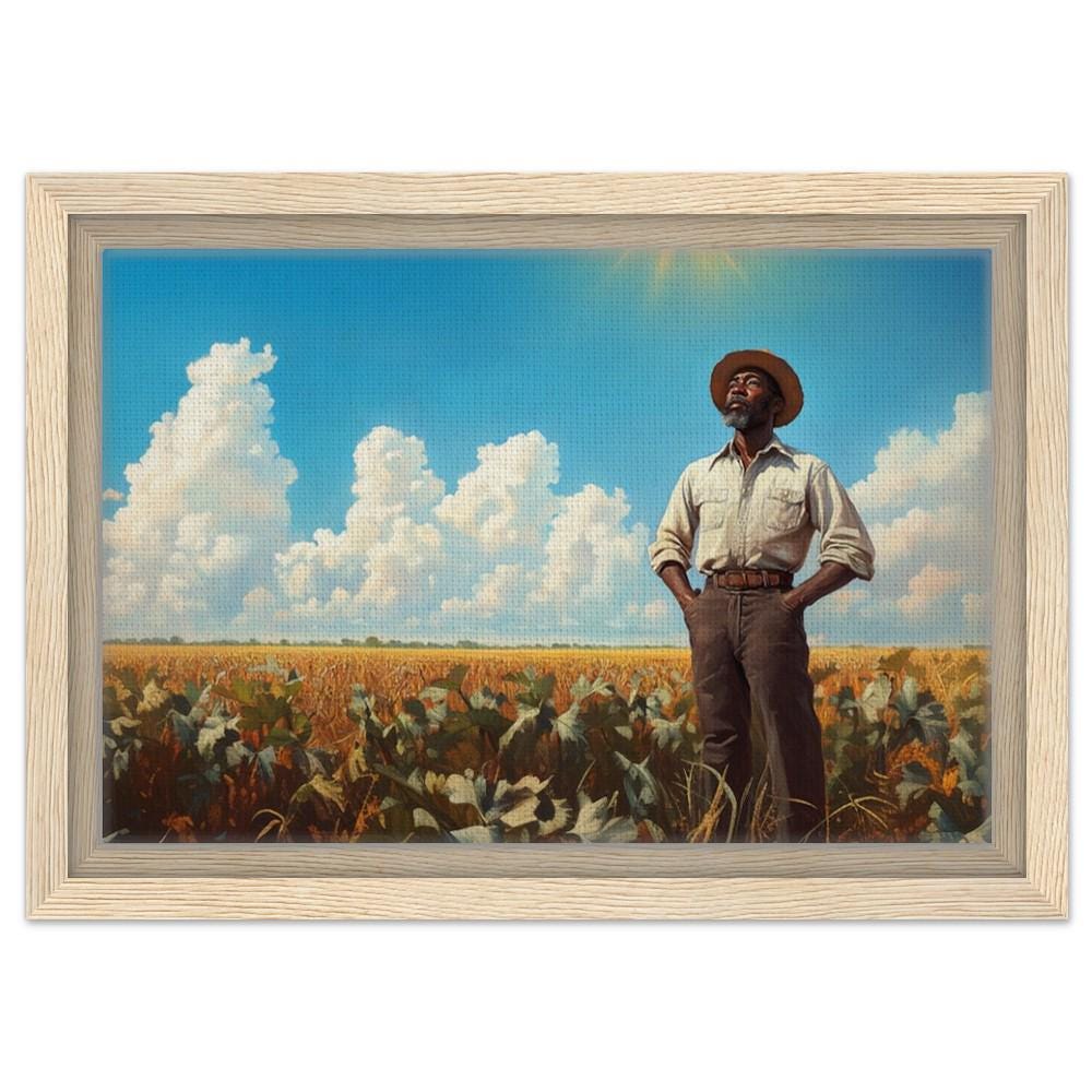 Black Farmer in Sunlit Field | African American Giclée Print | Empowering Landscape Wall Art | Rural Life Home Decor