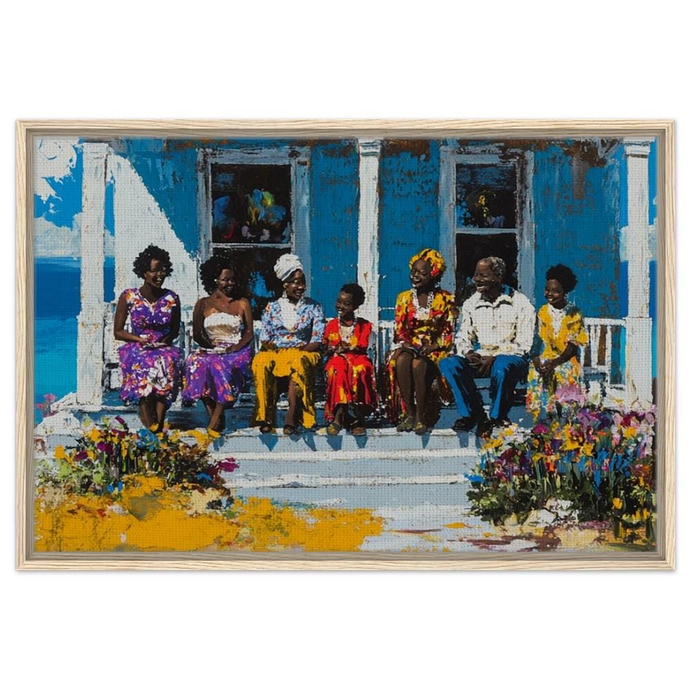 Black Family Gathering Art | African American Giclée Print | Vibrant Family Wall Art | Modern Home Decor