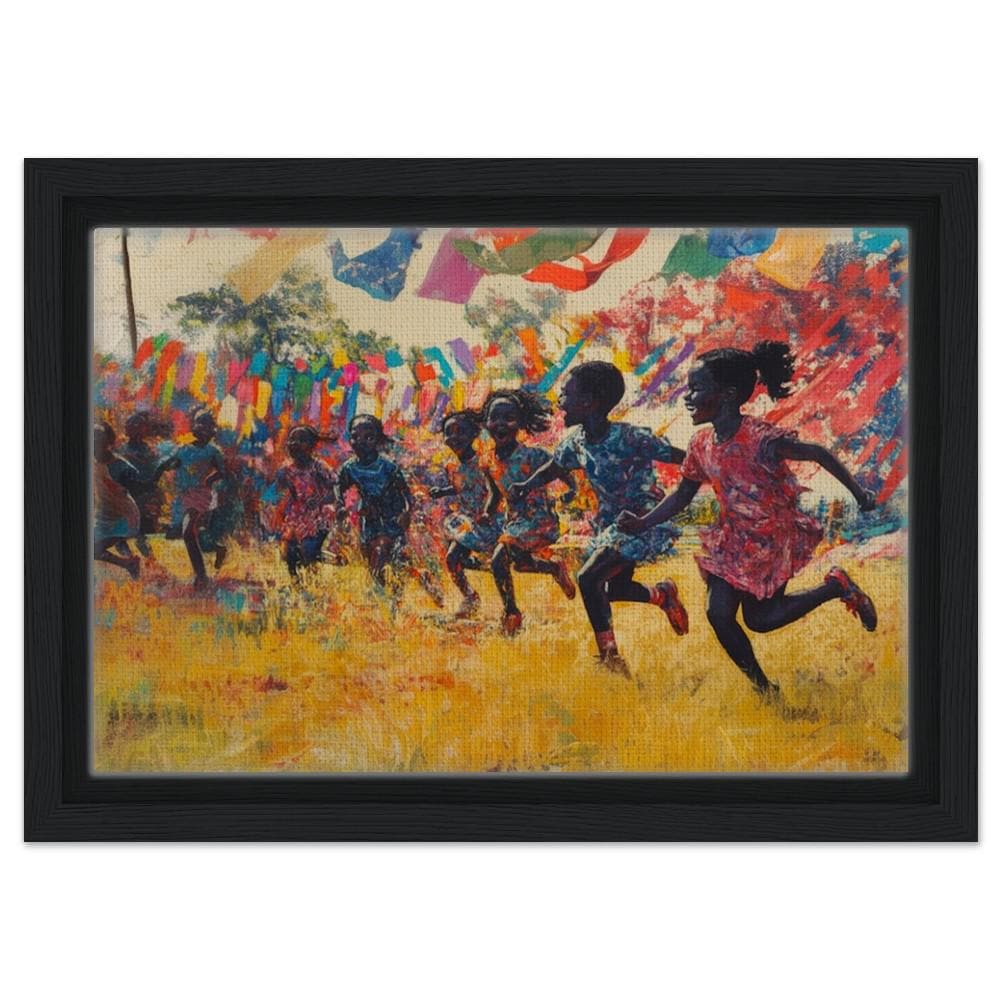 Framed Black Children Playing Art | Vibrant African American Canvas | Joyful Outdoor Celebration Decor | Black Excellence Wall Art