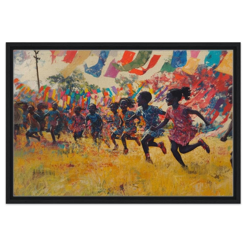 Framed Black Children Playing Art | Vibrant African American Canvas | Joyful Outdoor Celebration Decor | Black Excellence Wall Art