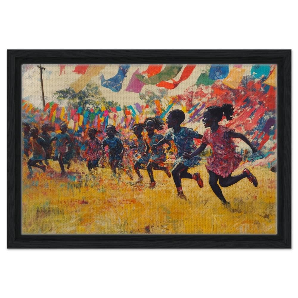 Framed Black Children Playing Art | Vibrant African American Canvas | Joyful Outdoor Celebration Decor | Black Excellence Wall Art