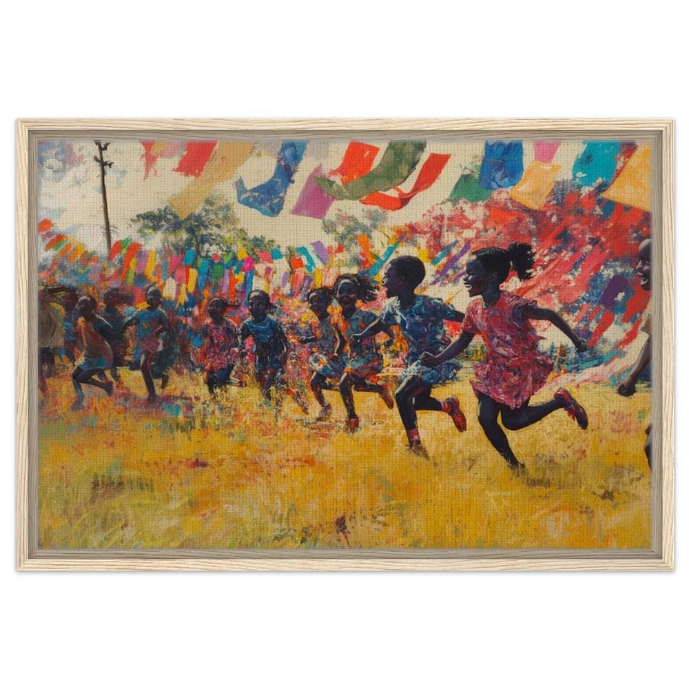 Framed Black Children Playing Art | Vibrant African American Canvas | Joyful Outdoor Celebration Decor | Black Excellence Wall Art