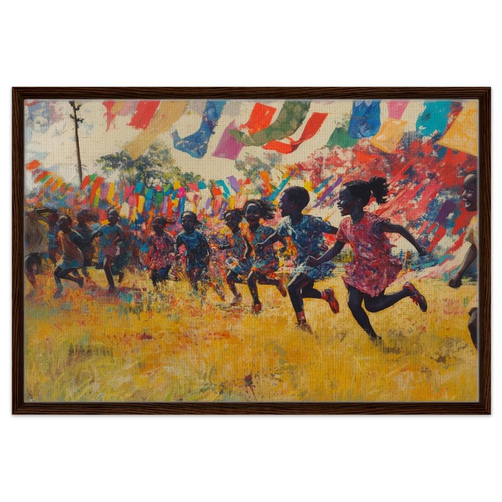 Framed Black Children Playing Art | Vibrant African American Canvas | Joyful Outdoor Celebration Decor | Black Excellence Wall Art