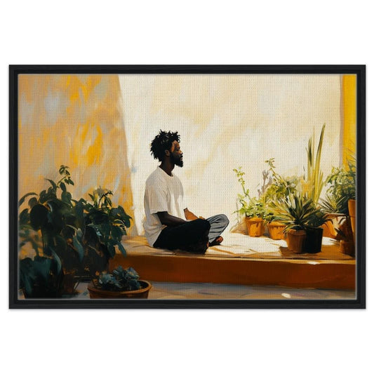 Digital Download - Framed Black Man Meditation Art | African American Calm & Nature Canvas | Peaceful Indoor Garden Wall Decor | Home Art