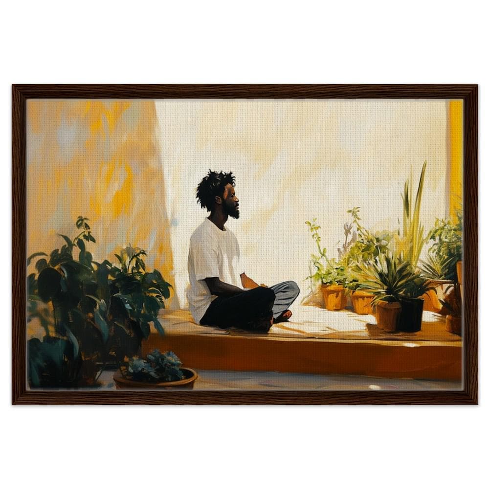 Digital Download - Framed Black Man Meditation Art | African American Calm & Nature Canvas | Peaceful Indoor Garden Wall Decor | Home Art