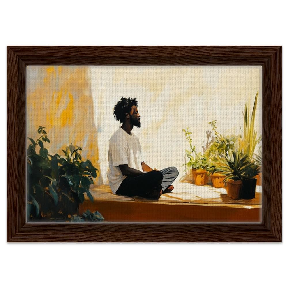 Digital Download - Framed Black Man Meditation Art | African American Calm & Nature Canvas | Peaceful Indoor Garden Wall Decor | Home Art