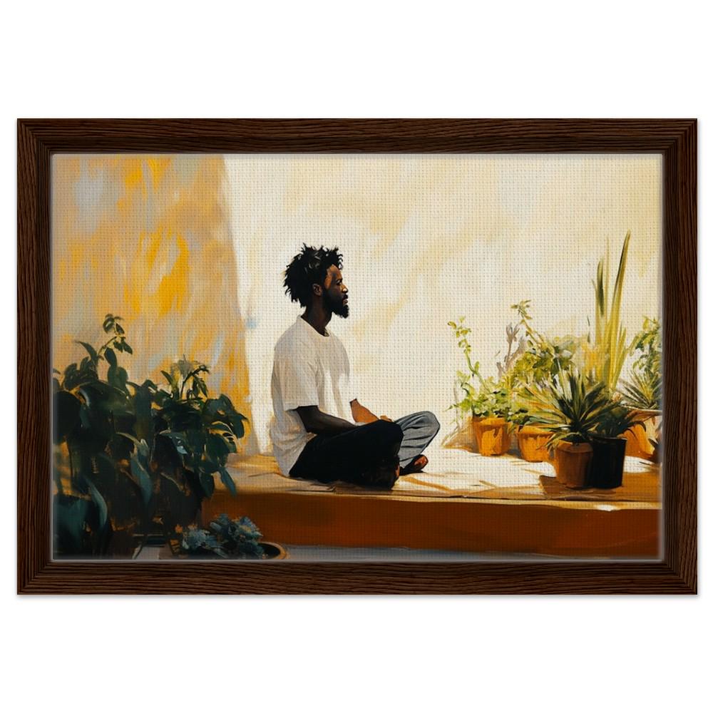 Digital Download - Framed Black Man Meditation Art | African American Calm & Nature Canvas | Peaceful Indoor Garden Wall Decor | Home Art