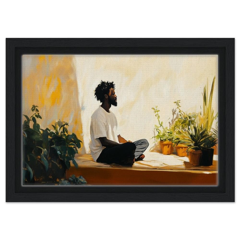 Digital Download - Framed Black Man Meditation Art | African American Calm & Nature Canvas | Peaceful Indoor Garden Wall Decor | Home Art