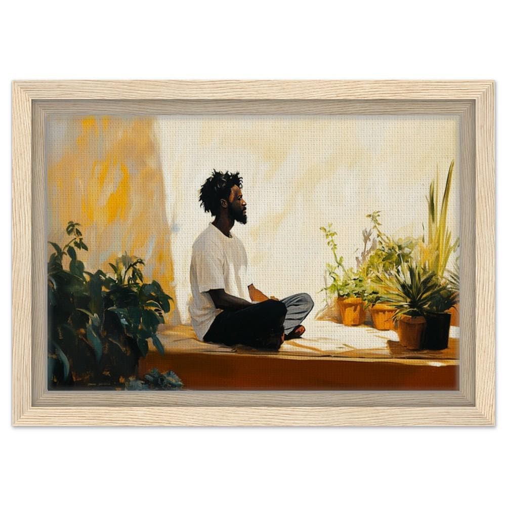 Digital Download - Framed Black Man Meditation Art | African American Calm & Nature Canvas | Peaceful Indoor Garden Wall Decor | Home Art