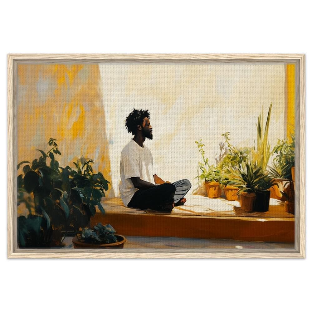 Digital Download - Framed Black Man Meditation Art | African American Calm & Nature Canvas | Peaceful Indoor Garden Wall Decor | Home Art