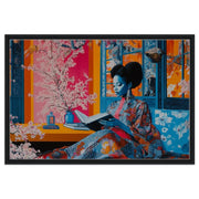 Black Woman Reading Cherry Blossoms African American wall art canvas print by MoomZee Artwork