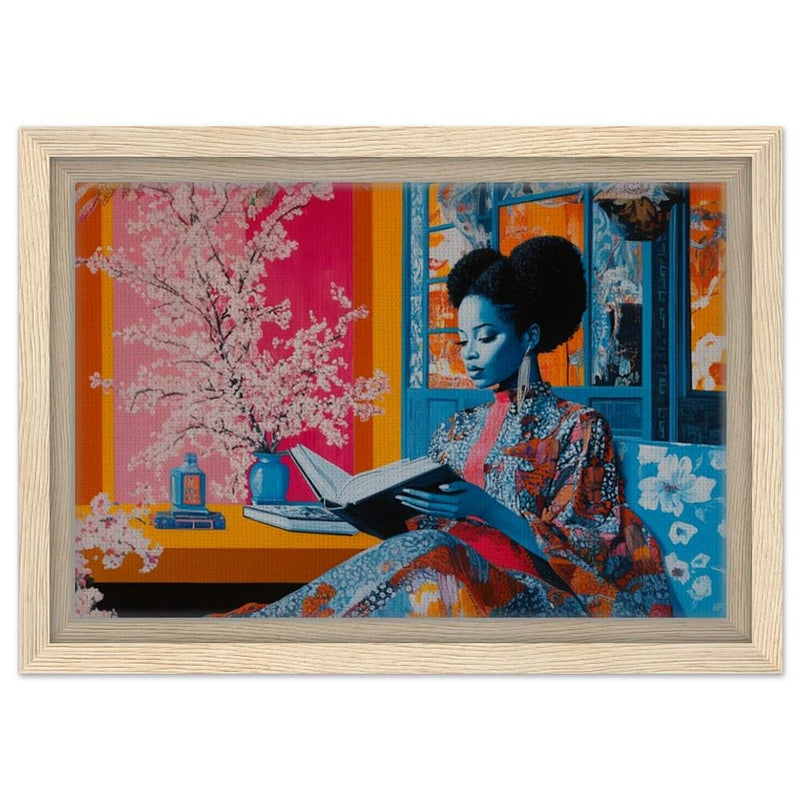 Black Woman Reading Cherry Blossoms African American Wall Art