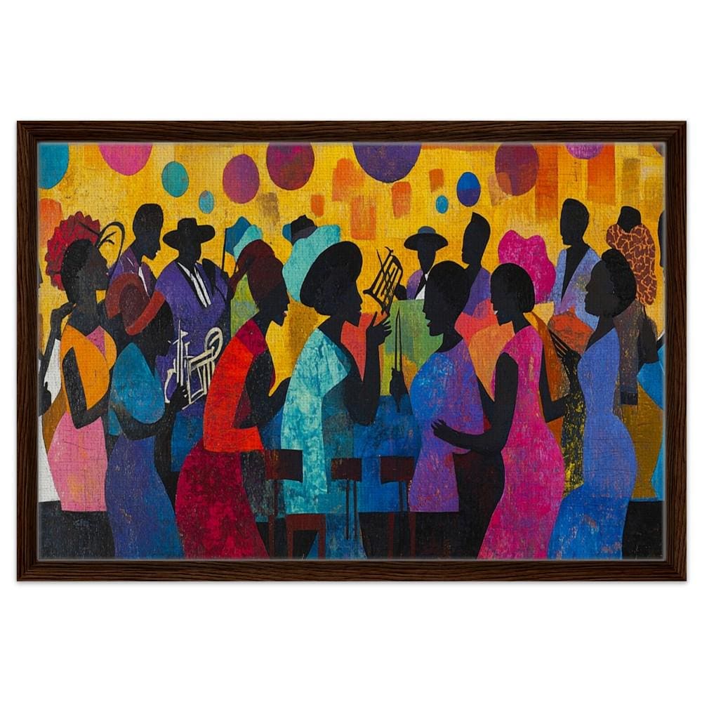 Framed Black Family Reunion Art | African American Jazz Celebration Canvas | Vibrant Cultural Wall Decor | Black Excellence Art for Home