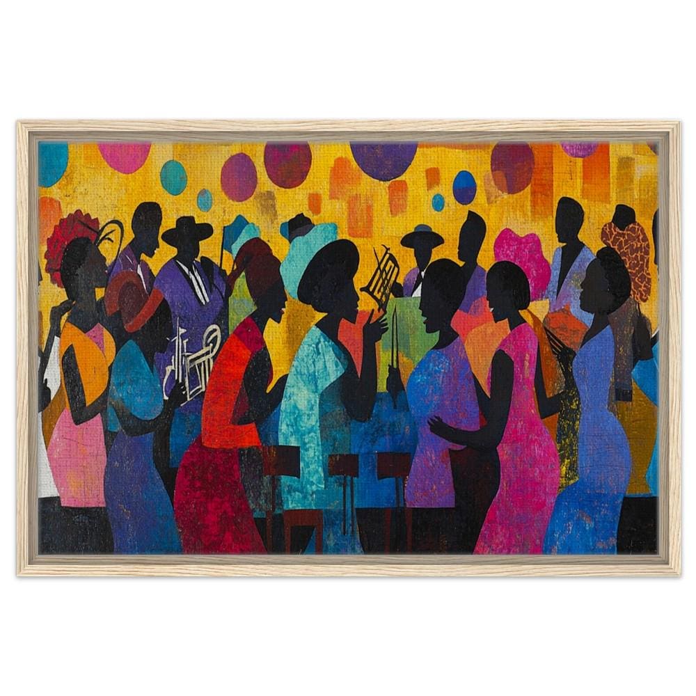 Framed Black Family Reunion Art | African American Jazz Celebration Canvas | Vibrant Cultural Wall Decor | Black Excellence Art for Home