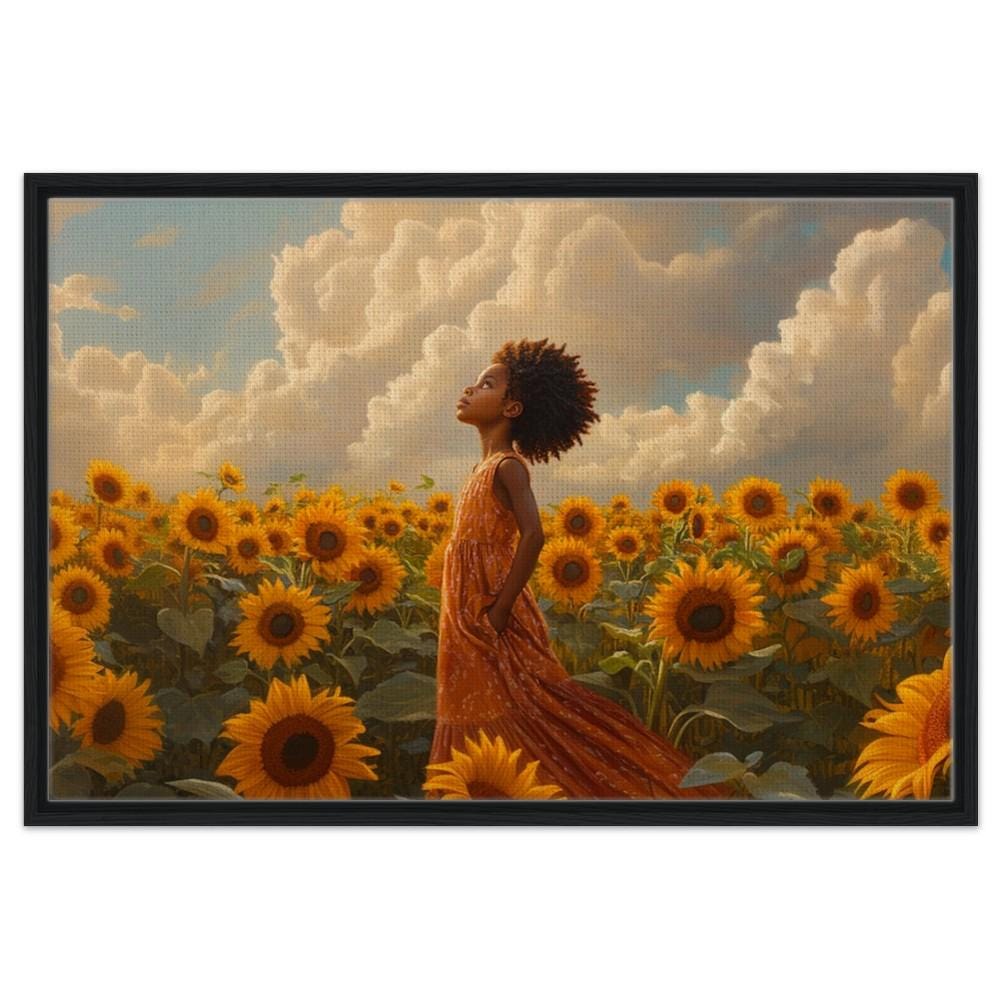 Digital Print - Black Girl in Sunflower Field | African American Beauty in Nature Canvas | Inspiring Wall Art