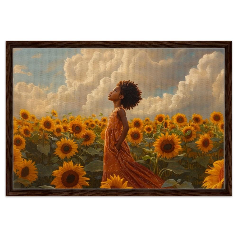 Digital Print - Black Girl in Sunflower Field | African American Beauty in Nature Canvas | Inspiring Wall Art