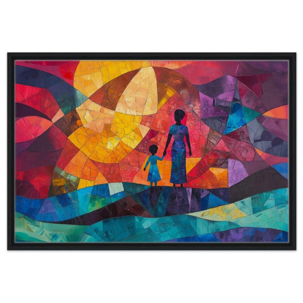Abstract African American wall art depicting a black mother and child, showcasing a beautiful connection and love.