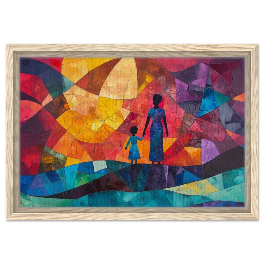 Abstract Black Mother & Child Art | Vibrant Family Bond Canvas | Alma Thomas-Inspired Decor