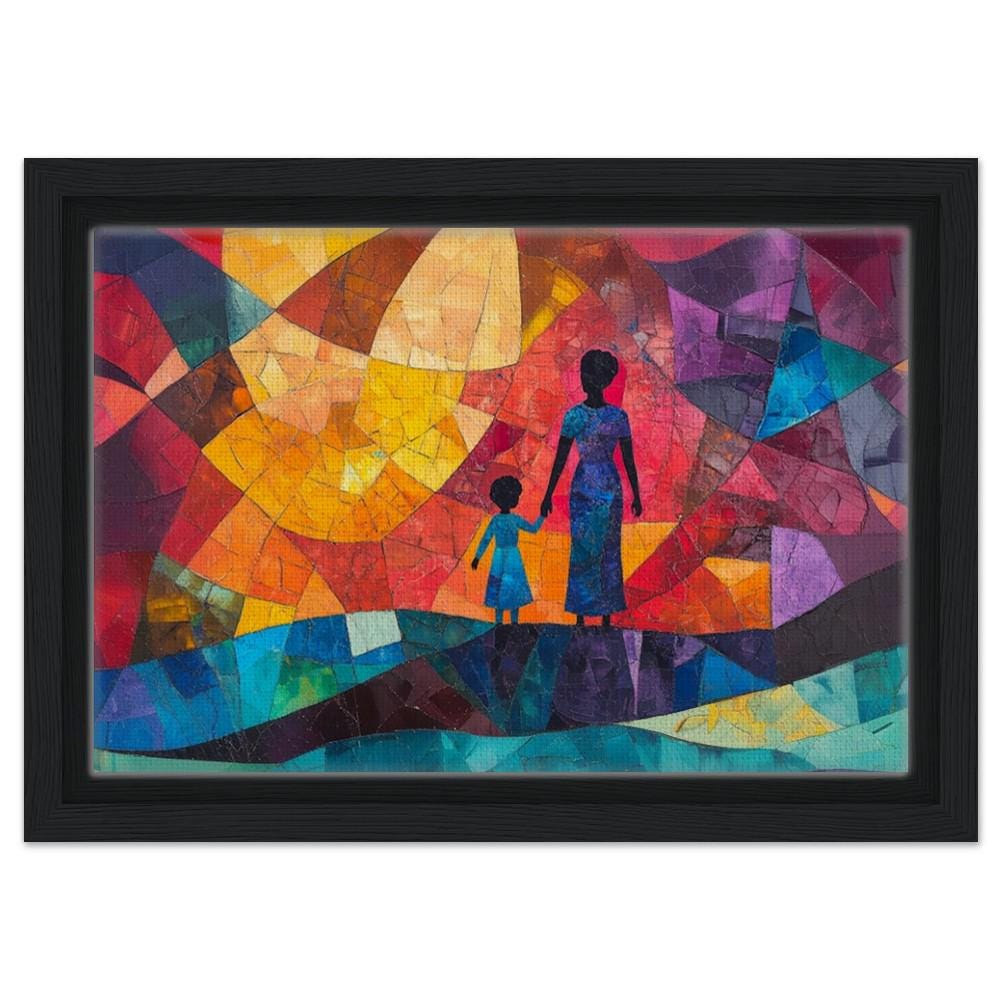 Abstract Black Mother & Child Art | Vibrant Family Bond Canvas | Alma Thomas-Inspired Decor