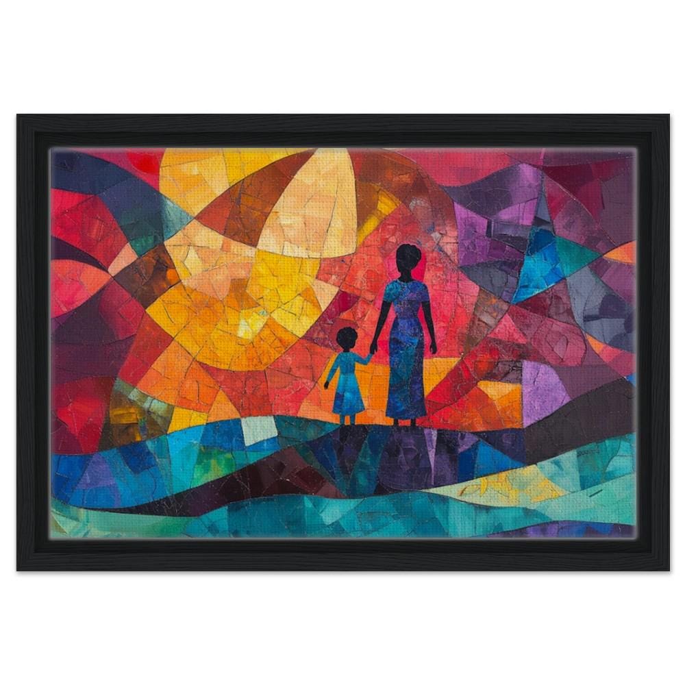 Abstract Black Mother & Child Art | Vibrant Family Bond Canvas | Alma Thomas-Inspired Decor