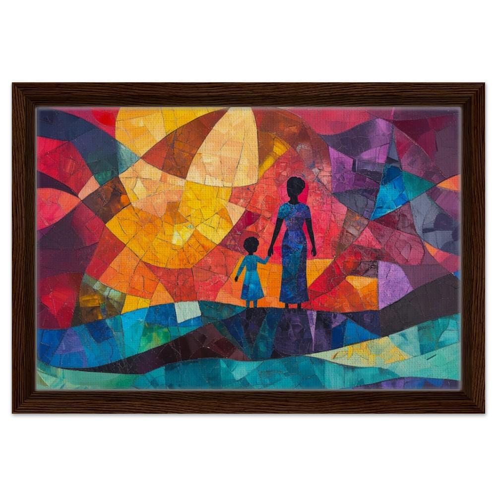 Abstract Black Mother & Child Art | Vibrant Family Bond Canvas | Alma Thomas-Inspired Decor