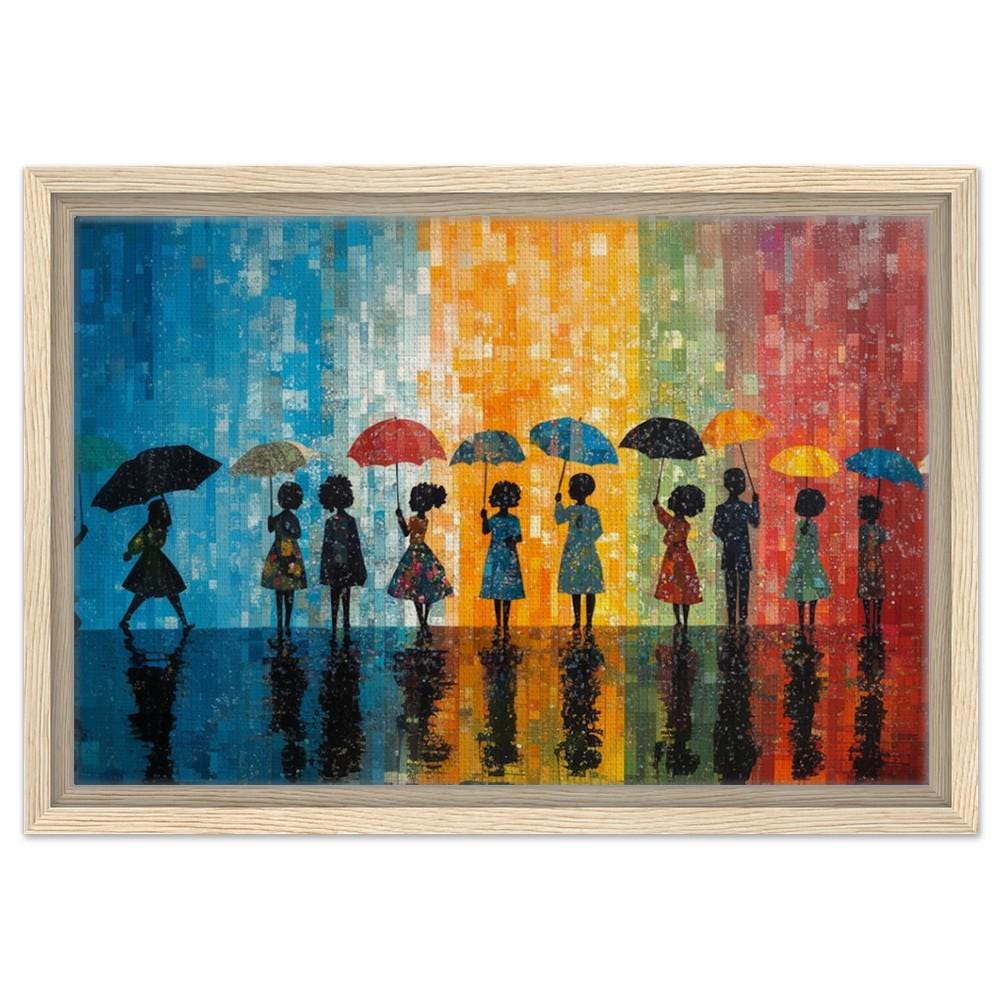 Black Women with Umbrellas African American Abstract Wall Art