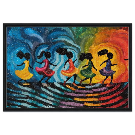 Colorful Abstract Art of Black Girls Dancing | Alma Thomas-Inspired Canvas | Vibrant African American Decor