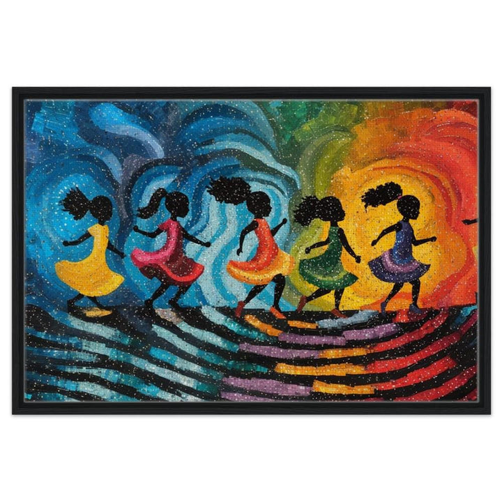 Dancing Black Girls in Abstract Swirl Black children wall art canvas print by MoomZee Artwork