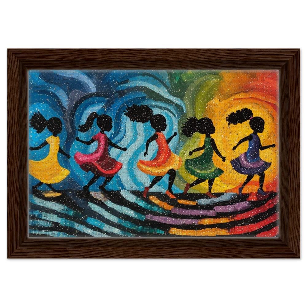 Colorful Abstract Art of Black Girls Dancing | Alma Thomas-Inspired Canvas | Vibrant African American Decor