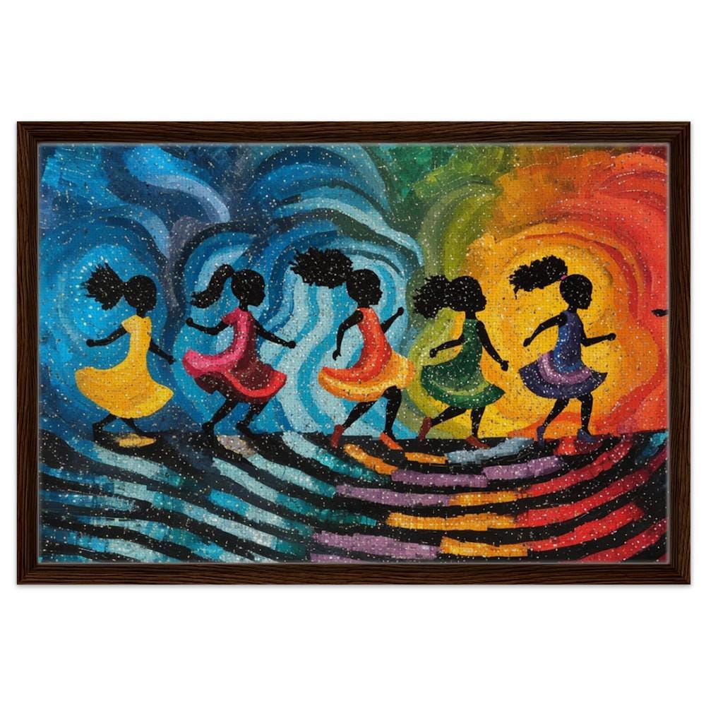 Colorful Abstract Art of Black Girls Dancing | Alma Thomas-Inspired Canvas | Vibrant African American Decor