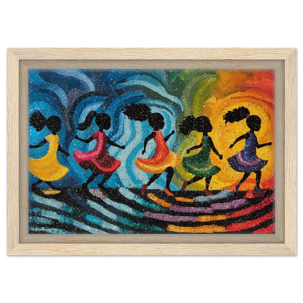 Colorful Abstract Art of Black Girls Dancing | Alma Thomas-Inspired Canvas | Vibrant African American Decor