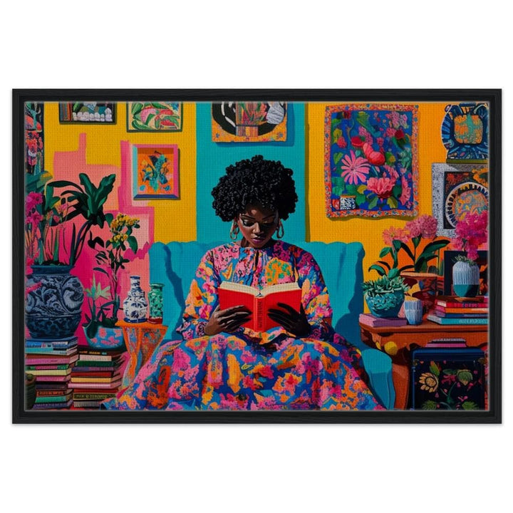 African American wall art featuring a black woman reading, beautifully illustrated on canvas.