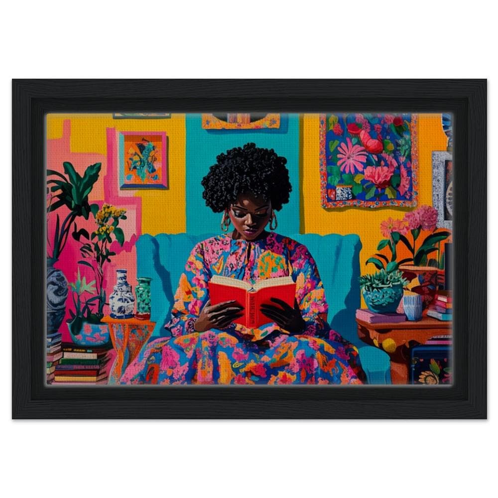 Bold African American Woman Reading Art | Colorful Cultural Canvas | Vibrant Home Decor Inspiration