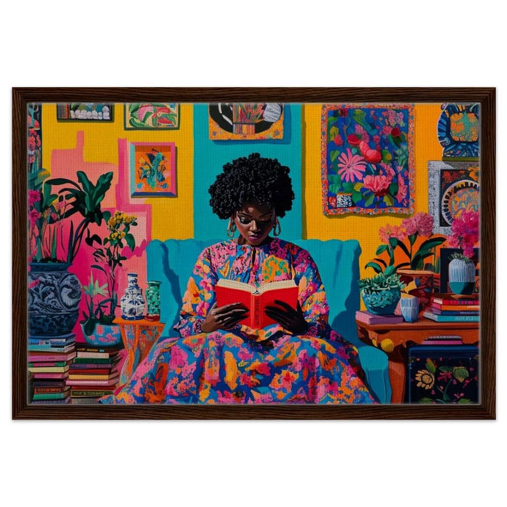 Bold African American Woman Reading Art | Colorful Cultural Canvas | Vibrant Home Decor Inspiration