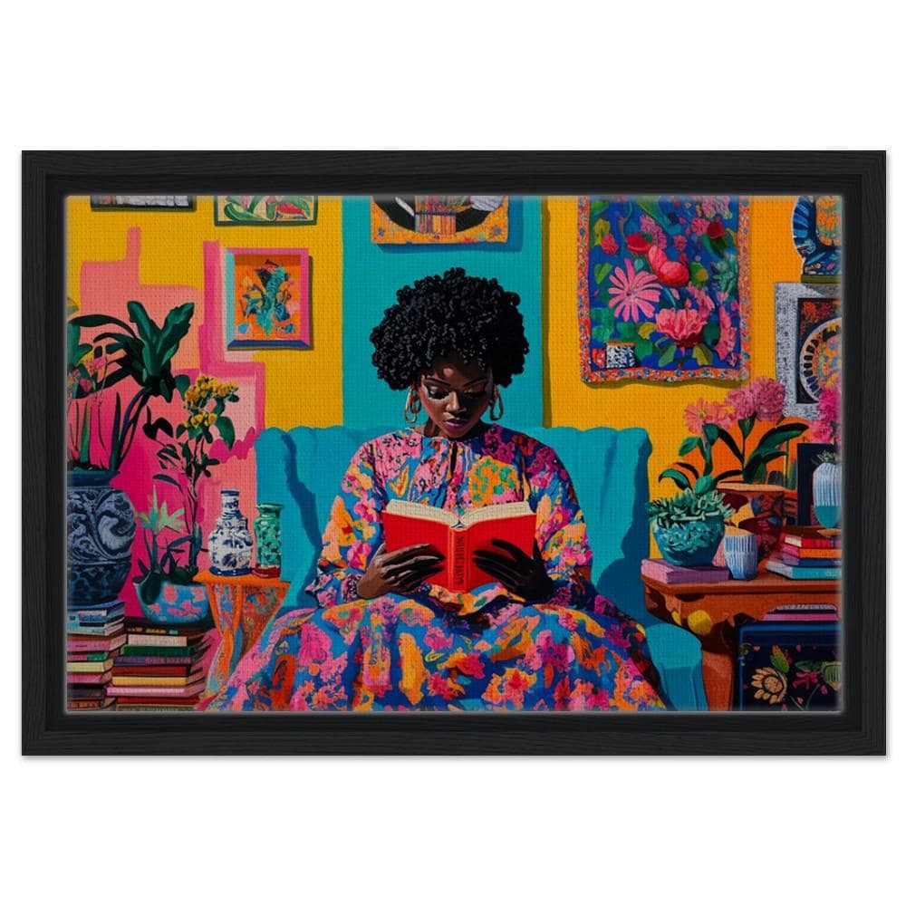 Bold African American Woman Reading Art | Colorful Cultural Canvas | Vibrant Home Decor Inspiration