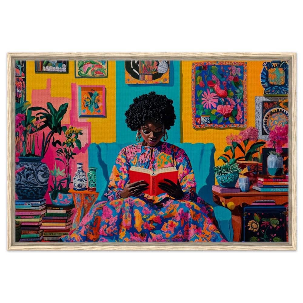 Bold African American Woman Reading Art | Colorful Cultural Canvas | Vibrant Home Decor Inspiration