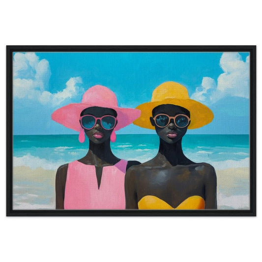 Black Women at the Beach | Vibrant Summer Vibes Canvas | African American Beauty & Elegance Art