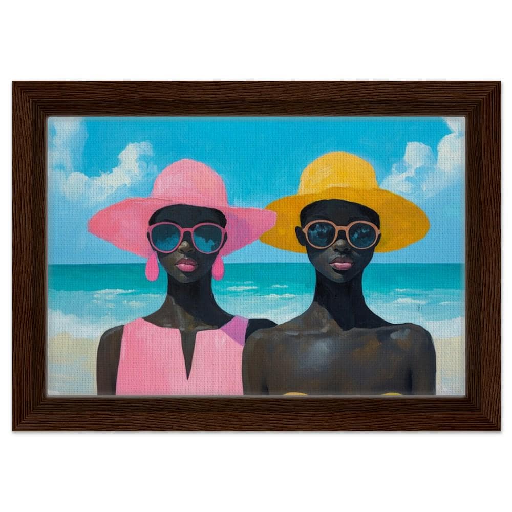 Black Women at the Beach | Vibrant Summer Vibes Canvas | African American Beauty & Elegance Art