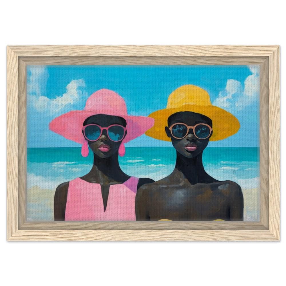 Black Women at the Beach | Vibrant Summer Vibes Canvas | African American Beauty & Elegance Art